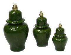 3 Pcs Combination Green Gold Gilded Decorative Shah Jar - 25x25 - Green Vases & Jars