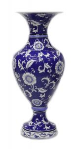 Decorative Blue Ground Lotus Flower Decorated Alhambra Vase - 32x32 - Blue Vases & Jars