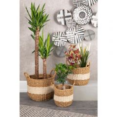 Natural Striped Wicker Basket 3 Sizes Luxury Organizer, Flower Pot Basket, Decorative Basket, Home Decor