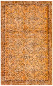 Turkish Rug - Terracotta Floral Hand Knotted Vintage Rug - 231x147 - Orange Living Room Rugs