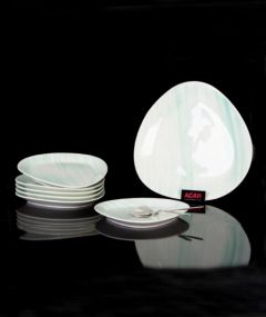 Porcelain 7-Piece Salad, Appetizer & Dessert Plate - White and Blue