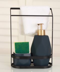 Matte Liquid Soap Dispenser With Sponge Holder Navy Blue