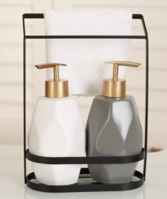 Double Liquid Soap Dispenser with Towel Gray-White