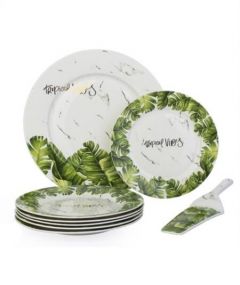 Green Leaf Patterned Cake Service Set