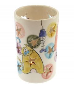 Table Top Honey Cat Ceramic Star Cut Candle Holder - 8x8 - Colorful CANDLE HOLDER