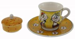 Fun Mustard Color Funnel Head Cup and Turkish Delight Holder - 8x8 - Colorful Coffee Cups