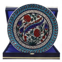 Turquoise Floor Tulip Carnation Decorated Corporate Velvet Gift Plate - 30x30 - Colorful Plates