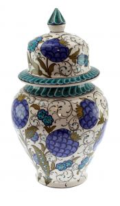 Pomegranate Flower Pattern Turquoise Color Decorative Shah Vase 25x40cm - 25x25 - Colorful Vases & Jars