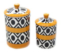 2 Pcs Combination Decorative Geometry Decorated Jar - 10x10 - Orange Vases & Jars