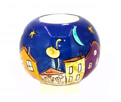 Night Watch Cat Porcelain Circle Candle Holder - 10x10 - Colorful CANDLE HOLDER