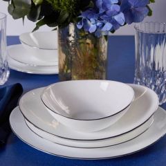 The Royal 24-Piece Silver Rimmed Dinnerware Set, Service for 6, White