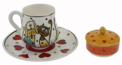 Fun Cat Dog Friendship Cup and Turkish Delight Holder - 8x8 - Colorful Coffee Cups