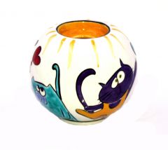 Purple Cat Heart Balloon Porcelain Circle Candle Holder - 10x10 - Colorful CANDLE HOLDER