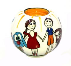 Braided Hairstyle Porcelain Circle Candle Holder - 10x10 - Colorful CANDLE HOLDER