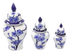 3 Pcs Blue Flower Decorated Decorative Combination Shah Vase - 25x25 - Blue Vases & Jars