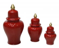 3 Pcs Combination Red Gold Gilded Decorative Shah Jar - 25x25 - Red Vases & Jars