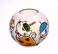 Cheerful Cats Porcelain Circle Candle Holder - 10x10 - Colorful CANDLE HOLDER