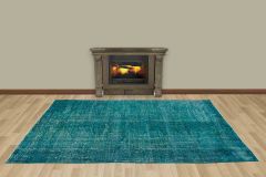 Vintage Hand Woven Rug - 257x147 - Blue Area Rugs, Wool Decorative Area Rugs