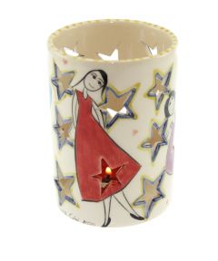 Table Top Innocent Girl Ceramic Star Cut Candle Holder - 8x8 - Colorful CANDLE HOLDER