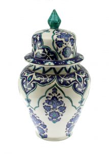 Rumi Interlocking Lotus Flower Patterned Decorative Shah Vase 30x20cm - 30x30 - Blue Vases & Jars