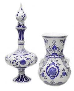 Blue White Hand Decorated Vase Set - 36x36 - Blue Vases & Jars