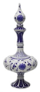 Blue and White Decorated Decorative Delicate Vase with Lid - 42x42 - Blue Vases & Jars