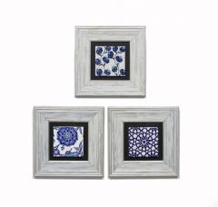 Authentic Blue Flower Pattern Painting Set - 23x23 - Blue Wall Decors