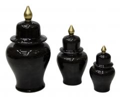 3 Pcs Combination Smoked Gold Gilded Decorative Shah Jar - 25x25 - Black Vases & Jars