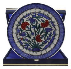 Design Red Carnation Blue Tulip Decorated Corporate Velvet Gift Plate - 30x30 - Colorful Plates