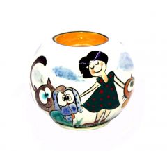 Dalmatian Dog and Family Porcelain Circle Candle Holder - 10x10 - Colorful CANDLE HOLDER