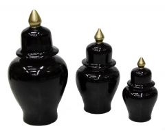 3 Pcs Combination Black Gold Gilded Decorative Shah Jar - 25x25 - Black Vases & Jars