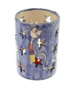 Table Top Arrogant Cat Ceramic Star Cut Candle Holder - 8x8 - Blue CANDLE HOLDER