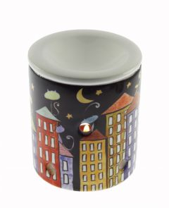 Porcelain Cat City Censer - 8x8 - Colorful Candle Centerpieces