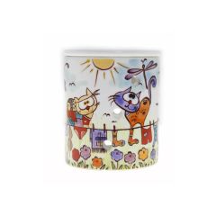 Porcelain Cats and Laundry Censer, Oil Burner - 9x9 - Colorful Candle Centerpieces, Porcelain Candle Centerpieces | Loftry