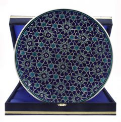 Star Decorated Corporate Velvet Boxed Gift Plate - 30x30 - Blue Plates