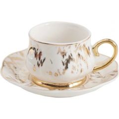 12 Piece Gold Plated Turkish Coffee Cup Set with Marble Pattern