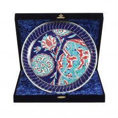 Blue Floor Decorated Corporate Velvet Boxed Gift 30 Cm Plate - 30x30 - Blue PLATES