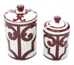 2 Pcs Decorative Combination Red Line Decorated Geometry Jar - 10x10 - Red Vases & Jars