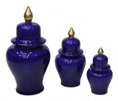 3 Pcs Combination Blue Gold Gilded Decorative Shah Jar - 25x25 - Blue Vases & Jars