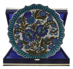 Turquoise Tree of Life Decorated Corporate Velvet Gift Plate - 30x30 - Blue Plates