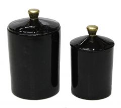 2 Pcs Combination Decorative Black Gold Gilded Decorated Jar - 10x10 - Black Vases & Jars