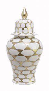 Geometry Decorative Gold Gilded Shah Vase - 25x25 - Gold & White Vases & Jars