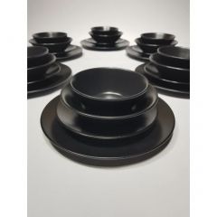 24 Piece Black Matt Stoneware Dinnerware, Service for 6