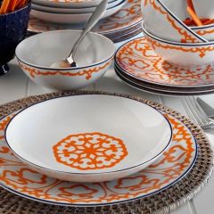 24 Piece Orange Porcelain Dinnerware, Service for 6