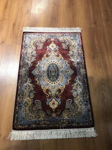 QUM Silk Prayer Rug  - 70x50 - Colorful Throw Rugs